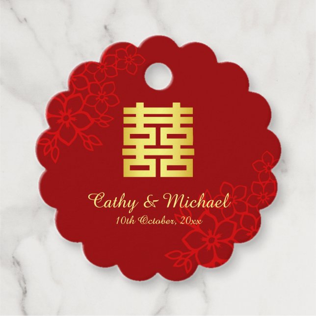 Dubblans lyckliga blommigt - bakgrund kinesiska br gåvor etiketter (Framsida)