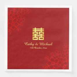 Dubblans lyckliga blommigt - bakgrund kinesiska br pappersservett