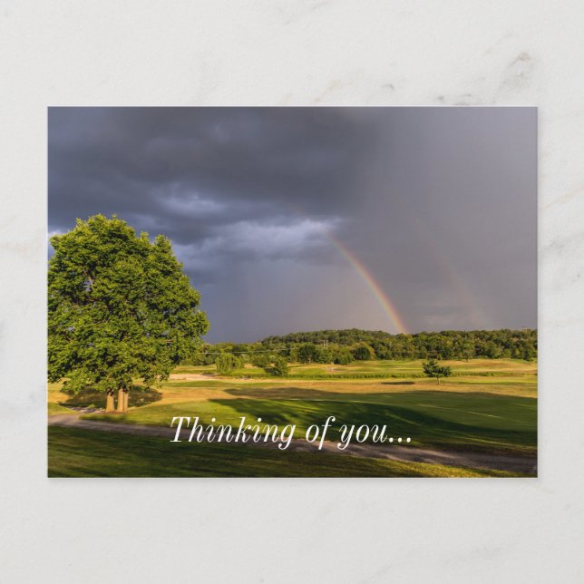 Dubblans regnbåge genom regn vykort (Framsida)