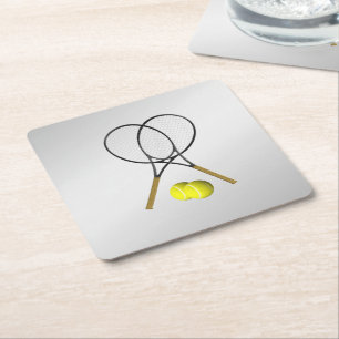 Dubblas Tennis Sport Theme Silver Underlägg Papper Kvadrat