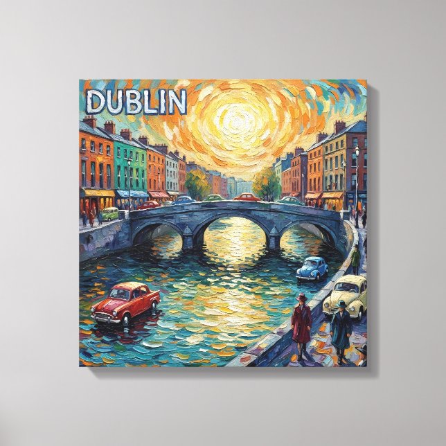 Dublin Canal Sunset Reflections Canvas Art (Framsida)