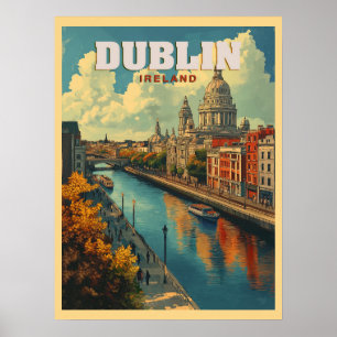 Dublin City Ireland - Retro Travel Poster