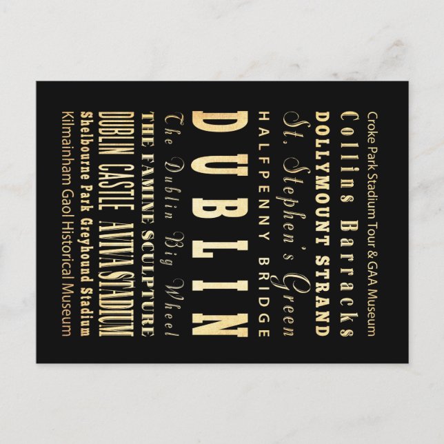 Dublin City of Ireland Typography Art Vykort (Framsida)