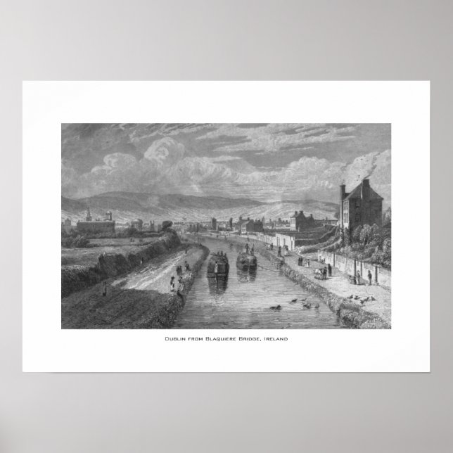 Dublin från Blaquiere Bridge, Royal Canal, Irland Poster (Framsidan)