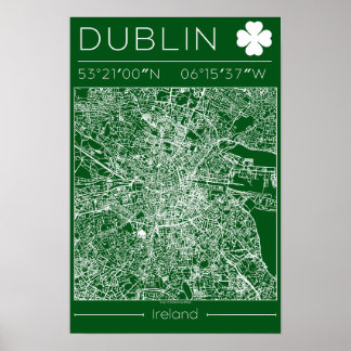 Dublin Grön Karta Affisch Minimal Väggkonst Irland