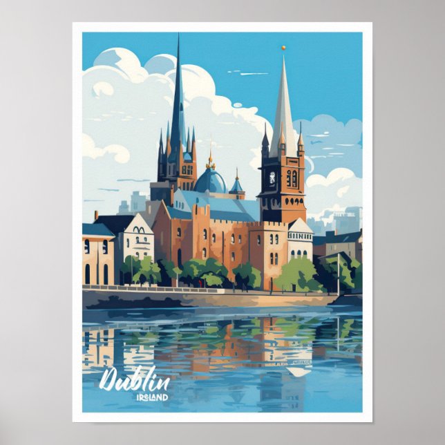 Dublin Ireland Art Vintage resor Illustration Poster (Framsidan)