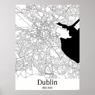 Dublin Ireland Black and White Europe City Karta Poster