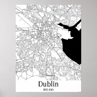 Dublin Ireland Black and White Europe City Karta Poster