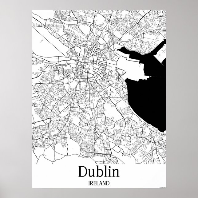 Dublin Ireland Black and White Europe City Karta Poster (Framsidan)