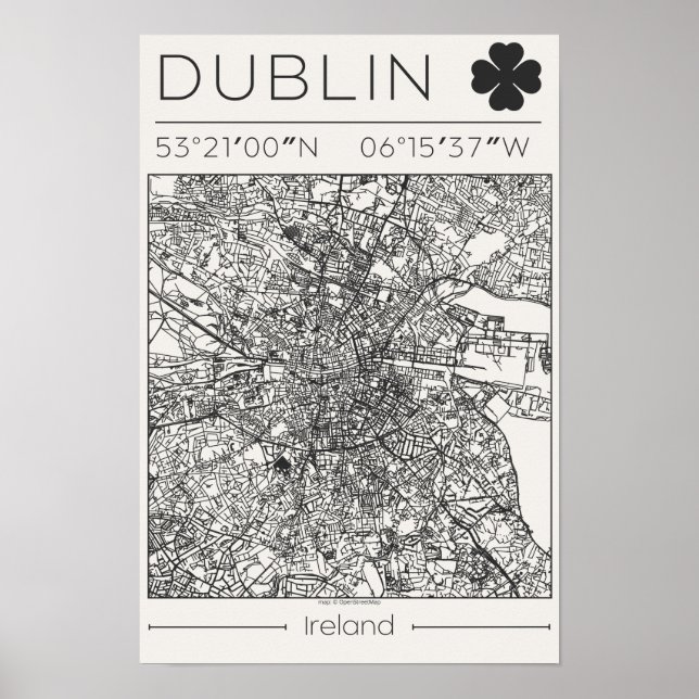 Dublin Ireland Charcoal City Map Poster Minimal (Framsidan)