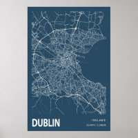 Dublin Ireland City Karta Line Art Blue Print