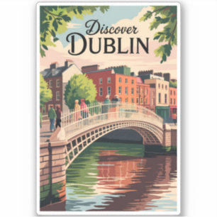 Dublin Ireland Illustration Travel Art Vintage Klistermärken