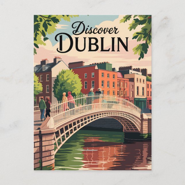 Dublin Ireland Illustration Travel Art Vintage Vykort (Framsida)