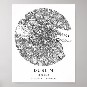 Dublin Ireland Minimal Modern Circle Street Karta Poster