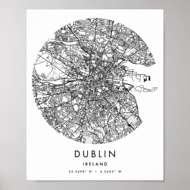 Dublin Ireland Minimal Modern Circle Street Karta Poster (Framsidan)