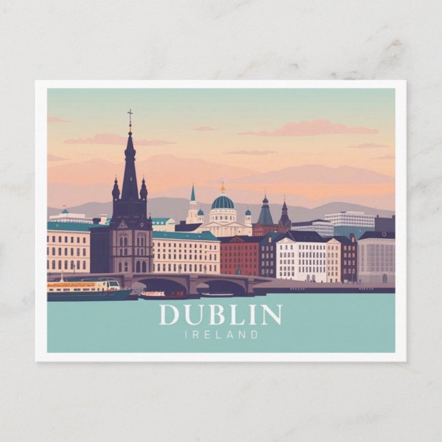 Dublin Ireland Pastel Travel Design Vykort (Framsida)