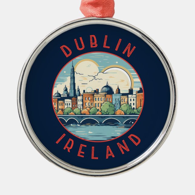 Dublin Ireland Retro Distress Circle Julgransprydnad Metall (Framsidan)