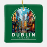 Dublin Ireland Travel Art Vintage Julgransprydnad Keramik<br><div class="desc">Färddesign för Dublinreflektor. Dess historiska byggnad omfattar Dublin Castle från 1300-talet och påtvingandet av St Patrick:s katedral,  som grundades 1911.</div>