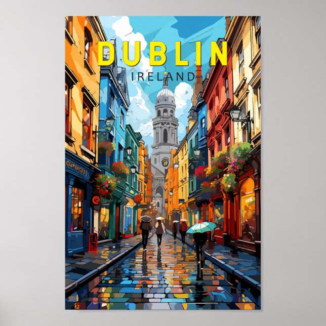 Dublin Ireland Travel Art Vintage Poster (Framsidan)