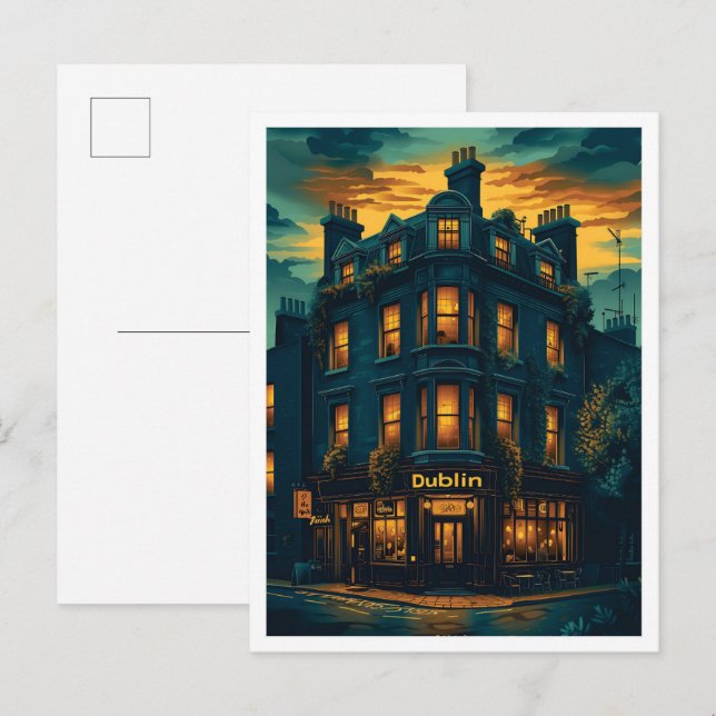 Dublin Ireland Vintage Art Travel Illustration Vykort (Fram/baksida)