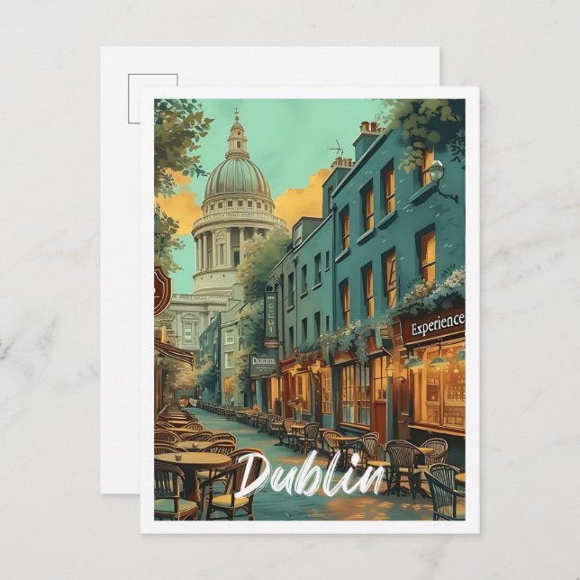 Dublin Ireland Vintage Art Travel Illustration Vykort (Fram/baksida)