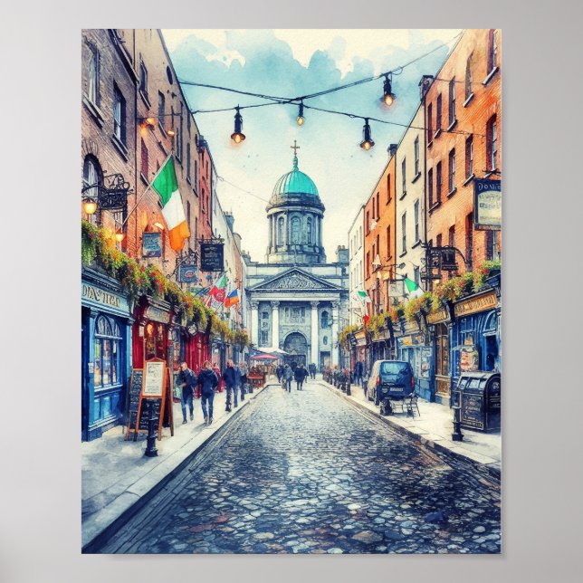 Dublin Ireland Watercolor Poster (Framsidan)