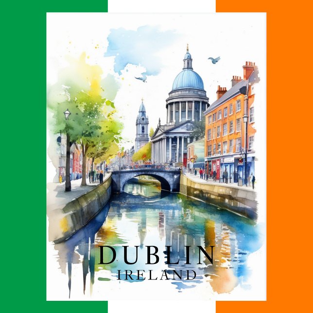 Dublin, Ireland Watercolor Travel Art Postcard Vykort (Dublin, Ireland Watercolor Travel Art Postcard
)