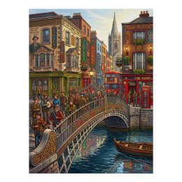 Dublin Irland Ha'penny Bridge Solnedgång Resa Post Perfect Poster