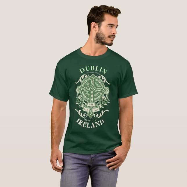 Dublin Irland Irländskt Keltiskt Kors T Shirt (Hel framsida)