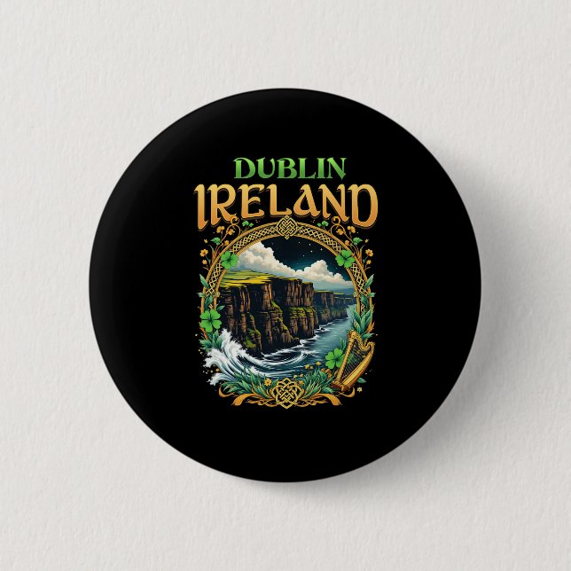 Dublin Irland Souvenir Havsklippor Dublin Semester Knapp (Framsida)