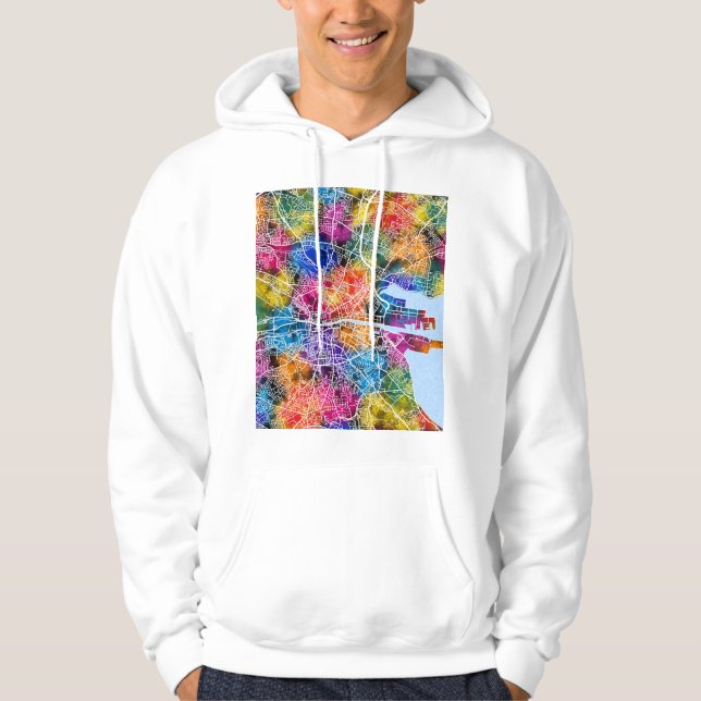 Dublin Irland Stadskarta Hoodie (Framsida)