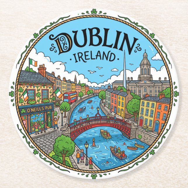 Dublin Irland Underlägg Papper Rund (Framsidan)