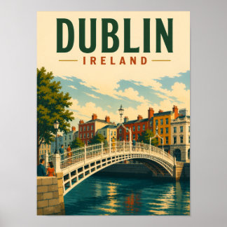 Dublin Irland Vintage Resa Ha'penny Bridge Poster