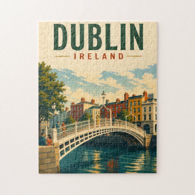 Dublin Irland Vintage Resa Ha'penny Bridge Pussel (Vertikal)
