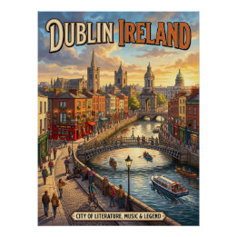 Dublin Irland Vintage Resa Poster Stad av Legen Perfect Poster