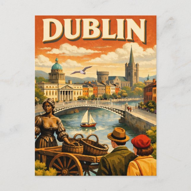 Dublin Irland Vintage Resa Vykort (Framsida)