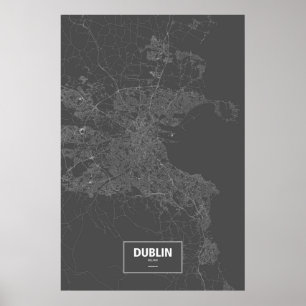 Dublin, Irland (vit på svart) Poster
