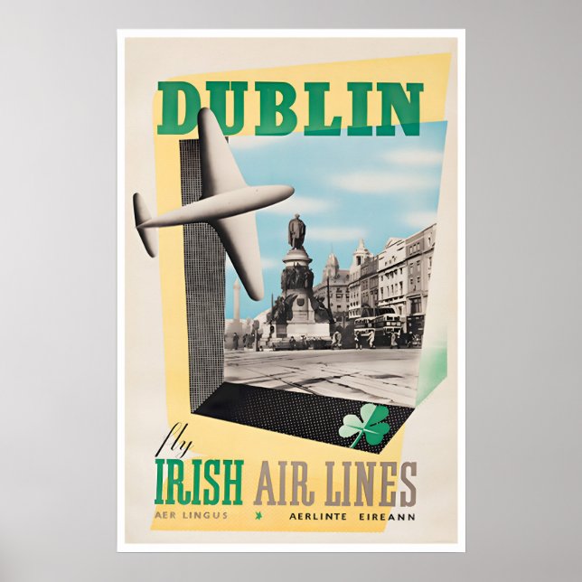 Dublin Print Irland Resa Affisch Irländska Flygbol (Framsidan)