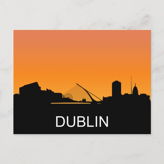 Dublin siluett, sommar solnedgång illustration vykort (Framsida)