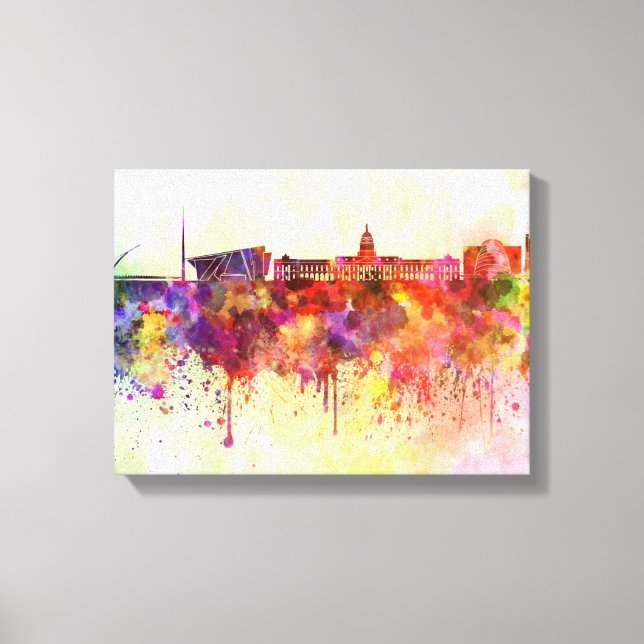Dublin skyline in watercolor background canvastryck (Framsida)