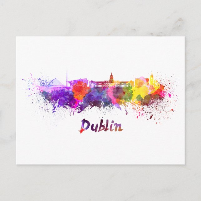 Dublin skyline in watercolor vykort (Framsida)