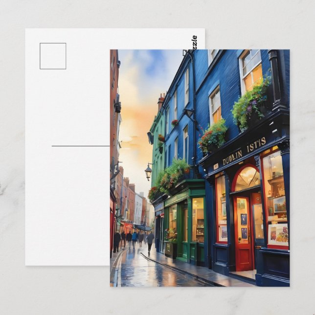 Dublins vattenfärgskonst vykort (Fram/baksida)