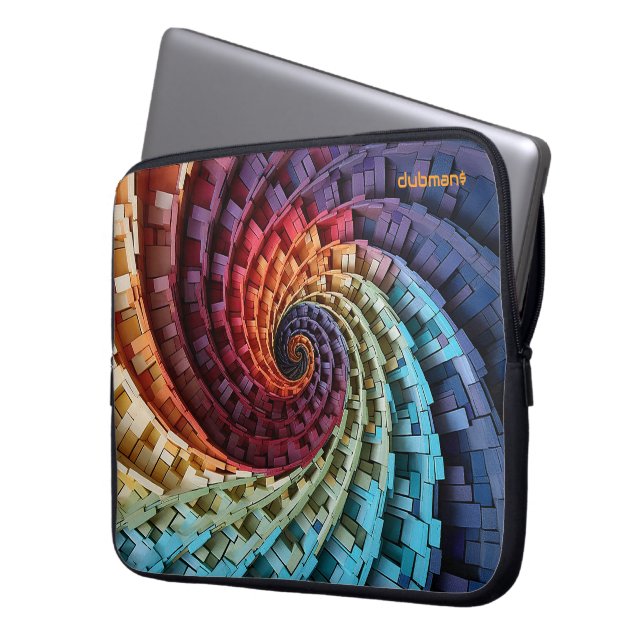 Dubman Design: Fibonacci Regnbåge Trippy Spiral Laptop Fodral (Framsidan Vänster)