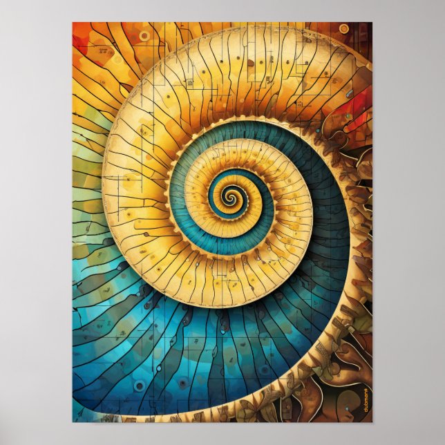 Dubman Designs: Gyllene Snittet, Lysande Fibonacci Poster (Framsidan)