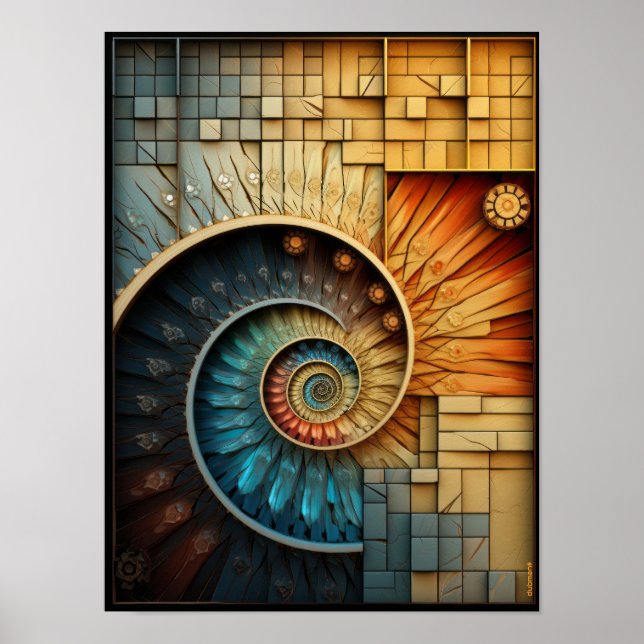 Dubman Designs: Lysande Fibonacci Spiral Collage  Poster (Framsidan)