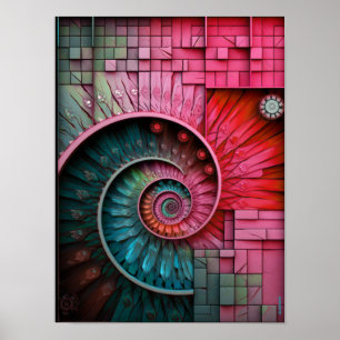 Dubman Designs: Lysande Rosa Neon Fibonacci-design Poster