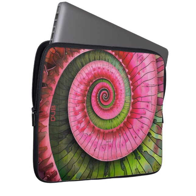 Dubman Designs: Lysande rosa och grön Fibonacci Laptop Fodral (Framsidan Höger)