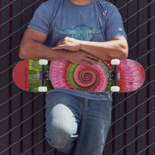 Dubman Designs: Lysande rosa och grön Fibonacci Mini Skateboard Bräda 18,5 Cm