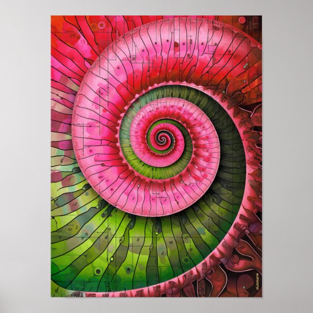 Dubman Designs: Lysande Rosa och Grön Fibonacci  Poster (Framsidan)