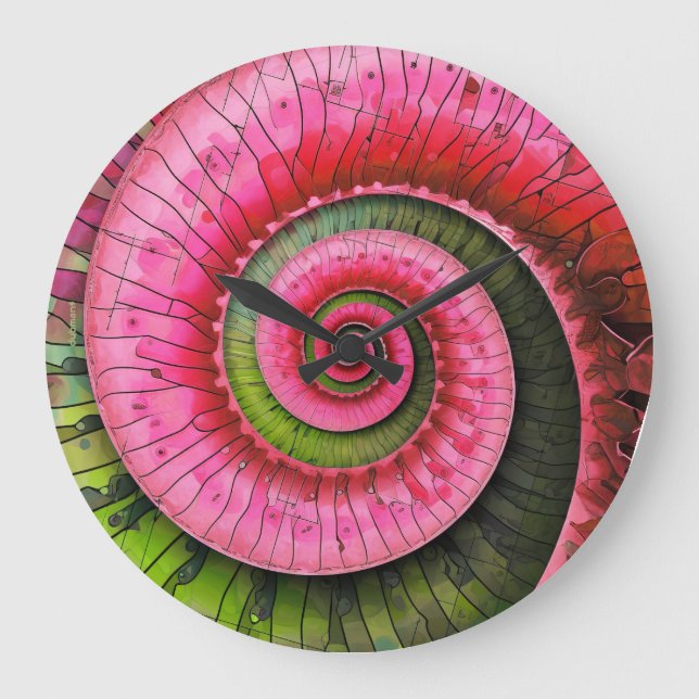 Dubman Designs: Lysande Rosa och Grön Fibonacci  Stor Klocka (Framsida)